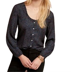 Anthropologie Dolan Marilyn Leopard Print Top Size M Long Sleeve Silky‎ Womens